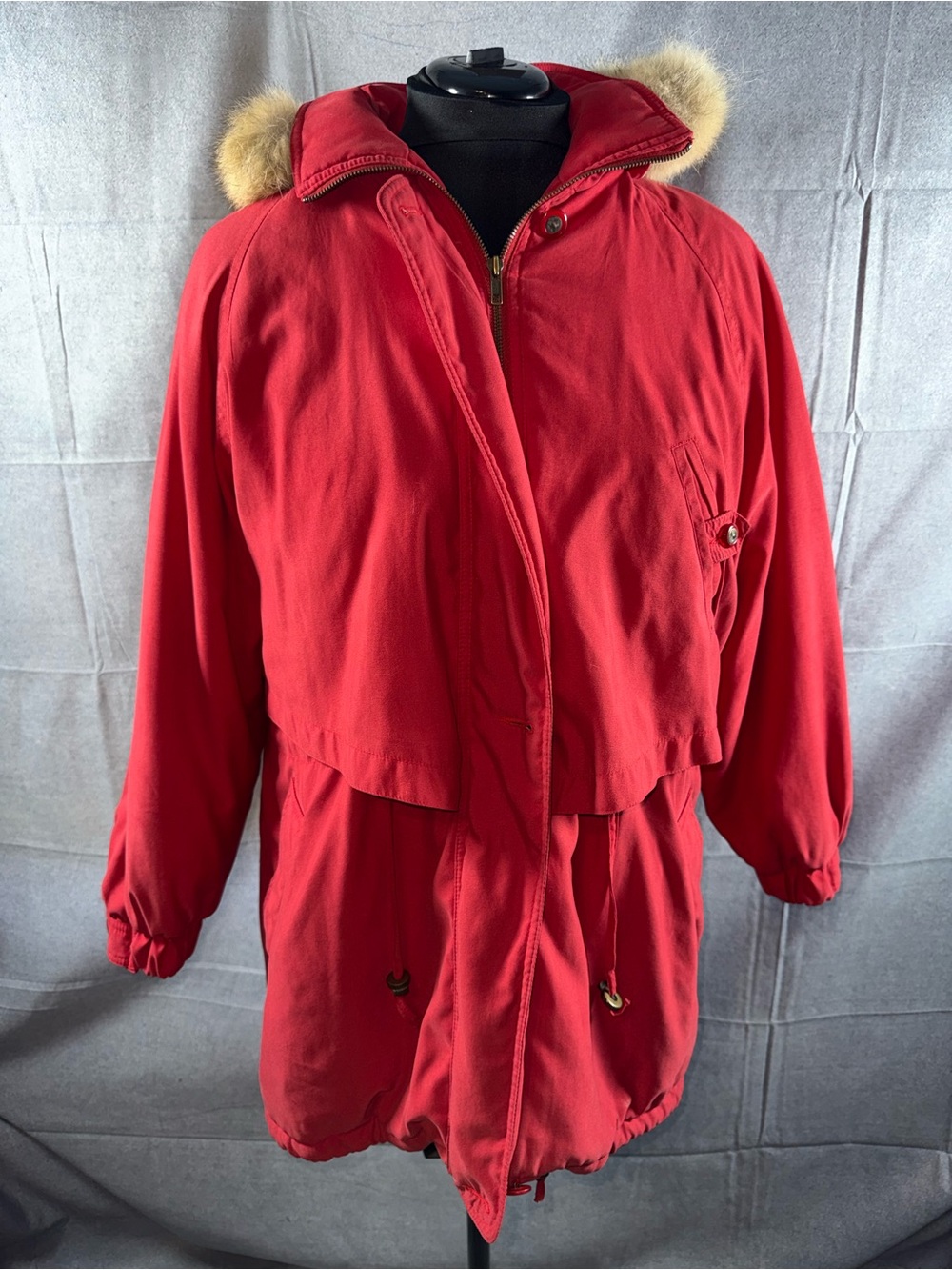 2773-Preston & York Red Hooded Puffer Parka with Faux Fur Trim